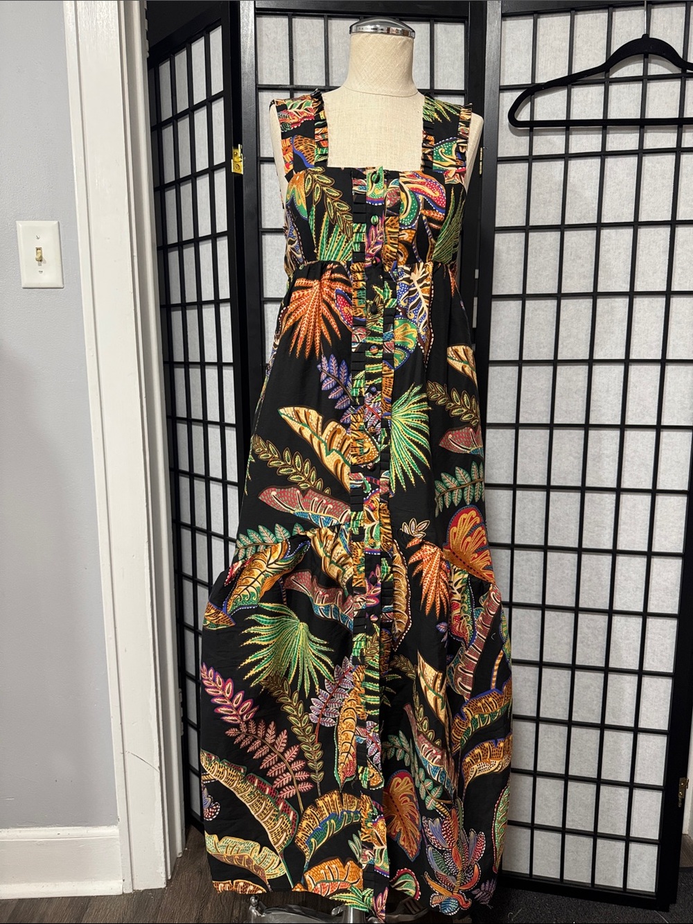 Farm Rio XxS Cool Foliage Black Sleeveless Maxi Dress - Picture 8 of 12